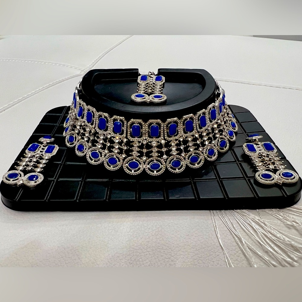 Sapphire Blue Indian Choker with Maang Tikka